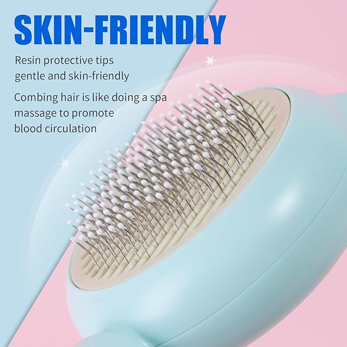 Cat Brush Dog brushes with Release Button for Shedding Grooming, suit for Long or Medium Haired Cats, Lightweight Skin Friendly Pet Brush Hair Removal Comb Brushes for Kitten-Mewly Pet