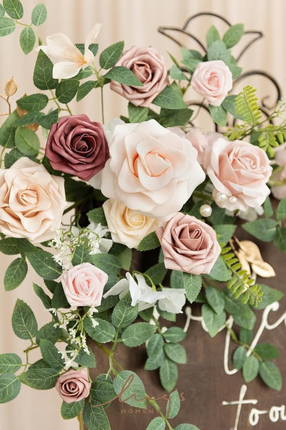Ling's moment 2pcs Wedding Flowers Garland Artificial Floral Swag Arch Decorations Greenery Arrangements Dusty Rose Cream Ceremony Reception Garden Easel Wall Entryway Outdoor Board(NOT Include Sign)