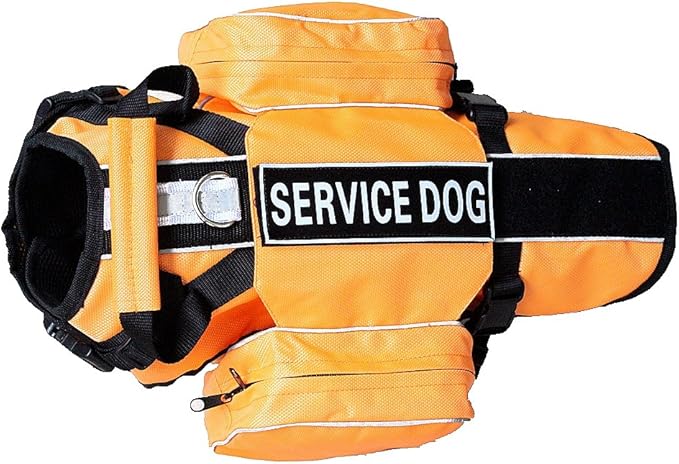 Serijoars Dog Vest Harnesses with Saddlebag Backpack for Camping & Travel - Reflective Hound Hiking Backpack Saddle Bag - Lightweight Vest Harness for Medium & Large Dogs (Orange, L)-Mewly Pet