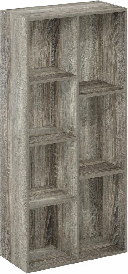 Furinno LUDER Book Shelf, 7-Cube Bookshelf, Bookcase, 9.4" x 19.5" x 41.7", for Living Room, Bedroom, Home Office, French Oak