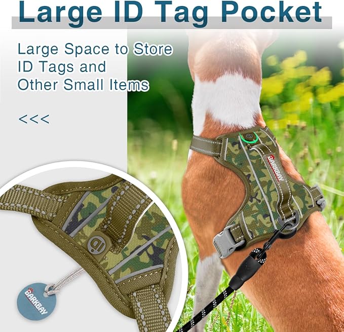 BARKBAY Dog Harness No Pull with ID Tag Pocket - Heavy Duty, Reflective, Easy Control for Large Dogs(Camo,S)-Mewly Pet