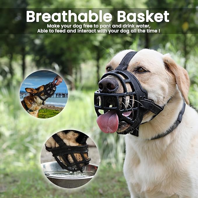 BARKLESS Dog Muzzle, Soft Basket Silicone Muzzle for Dogs to Prevent Biting and Chewing, Breathable Cage Mouth Cover for Training, Allows Drinking and Panting, Used with Collar-Mewly Pet
