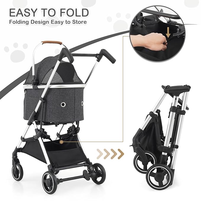 MoNiBloom Pet Stroller for Small/Medium Dogs w/Detachable Carrier & Lightweight Aluminum Frame, Folding Jogging Travel Stroller, Dark Gray-Mewly Pet