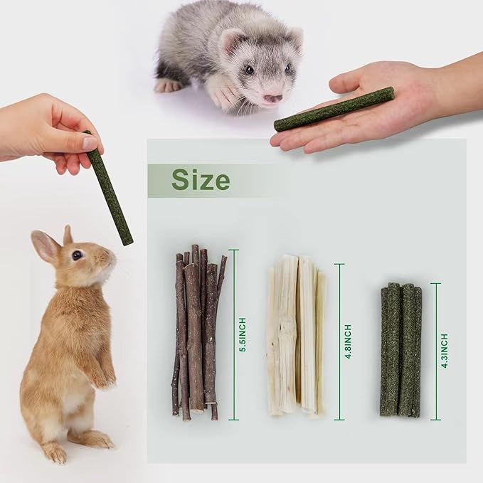 300g Guinea Pig & Rabbit Chew Toys with Apple & Timothy Sticks - Prevent Overgrown Teeth with Sweet Bamboo Treats - Ideal Rabbit Treats Included!-Mewly Pet