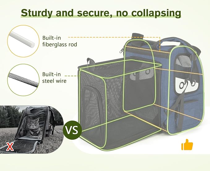 Pecute Pet Carrier Backpack, Cat Backpack Carrier, Expandable with Breathable Mesh for Small Dogs Cats Puppies, Dog Backpack Carrier for Hiking Travel Camping Outdoor, Hold Pets Up to 17 Lbs-Mewly Pet