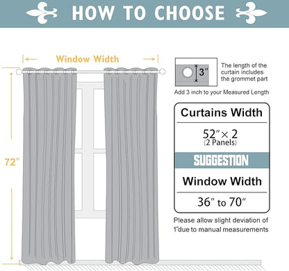 ChrisDowa 100% Blackout Curtains for Bedroom with Black Liner, 2 Thick Layers Total Blackout Thermal Insulated Grommet Window Curtains 2 Panels Set (Grey, 52 x 72 Inch)