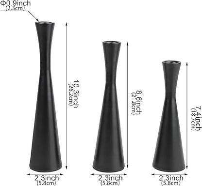 Vixdonos Matte Black Taper Candle Holders Metal Candlestick Holders Set of 3 Table Mantel Decorative Candle Stand for Dinning,Party，Wedding,Home Decor(Matte Black)