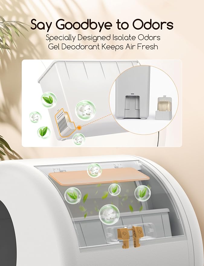 MeoWant Self-Cleaning Cat Litter Box, Advanced Safety System Automatic Cat Litter Box Perfect for Multi Cats, Extra Large/Odor Control/APP Control Smart Cat Litter Box with Mat & Liner, Yellow-Mewly Pet