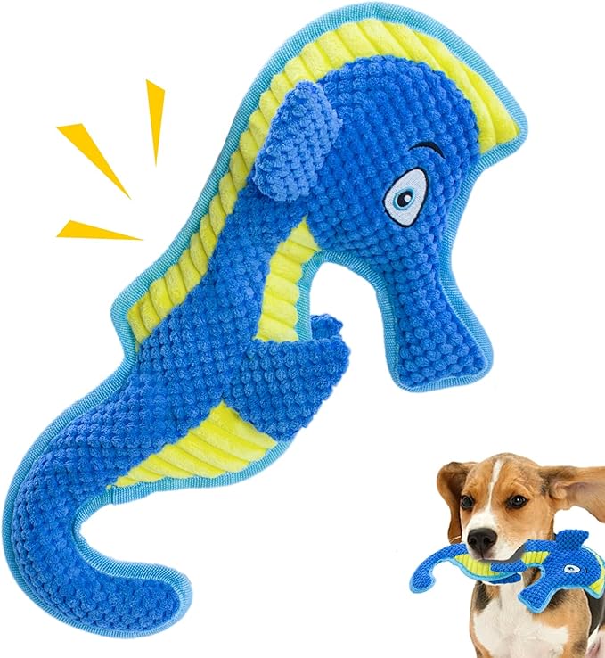 Dog Toy Squeaky Aggressive Durable Dog Toys for Dogs Chew No-Stuffed Dog Toy Interactive Hours of Fun Keep pups Busy -Green Shark,Bubble-Pressed Ultra-Soft Fabric-Mewly Pet