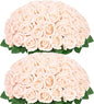 BLEUM CADE 50 Pcs Champagne Roses Artificial Flowers, Real Touch Velvet Roses Fake Flowers Bulk, Artificial Roses Bouquet with Long Stems Bridal DIY Wedding Party Centerpiece Decorations