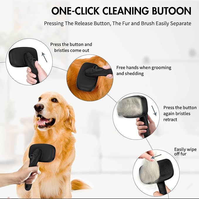 Dog Self Cleaning Slicker Brush for Shedding, Ideal for Short Long Haired Dogs, Including Cat. Removes Loose Fur, Undercoat, Mats, Tangled Hair. Suit for Large Medium Small Animal, Black-Mewly Pet