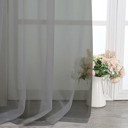 Chyhomenyc Charcoal Grey Sheer Curtains 108 Inch Length 2 Panels, Extra Long Light Filtering Solid Voile Window Drapes for Patio/Living Room/Wedding/Party Ceremony, 2 Panels, 9FT Length