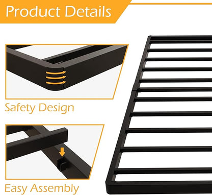 Twin Box Spring 2 Inch Low Profile, Heavy Duty Metal Box Spring Bed Base Bunkie Board, Mattress Foundation, Easy Assembly, Noise Free, Black