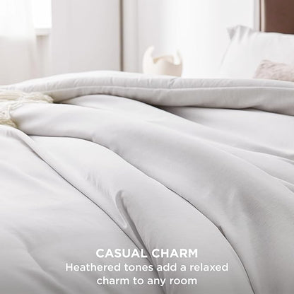 Bedsure Twin/Twin XL Comforter Set - Grayish White Soft Bedding for All Seasons, Cationic Dyed Bed Set, 2 Pieces, 1 Twin Size Comforter (68"x88") and 1 Pillow Sham (20"x26"+2")