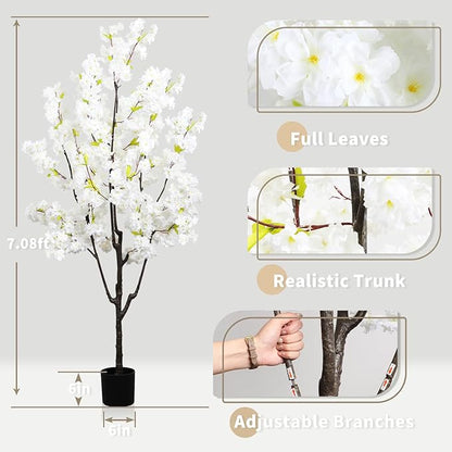 Indoor Cherry Blossoms Tree White Artificial Cherry Blossom Tree 6FT Faux Bedroom Trees for Home Decor