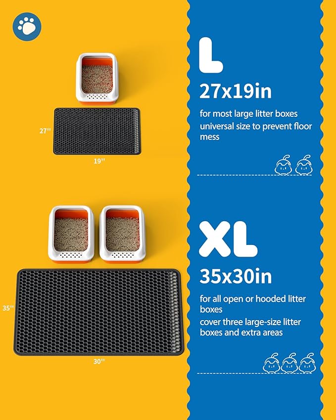 35" x 30" Cat Litter Mat - Ultra-Large Litter Box Mat with Double Layers, Urine-Proof and Non-Slip Litter Trapping Mat, Easy to Clean Kitty Litter Mats for Floor, Scatter Control, Black-Mewly Pet