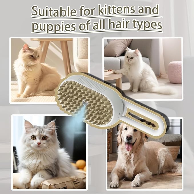 4 in 1 Cat Steam Brush Rechargeable pet spray comb Steam Brush for Cats and Dogs, Massage, Cleaning, Shedding & Combing Multifunctional Hair Removal Anti Static Grooming Tool for home (White)-Mewly Pet