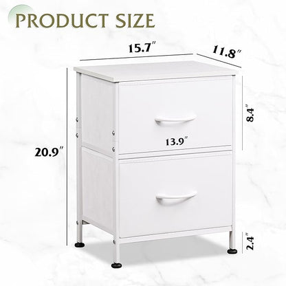 WLIVE White Nightstand, 2 Drawer Dresser for Bedroom, Small Night Stand with Fabric Drawers, Bedside Furniture, End Table for Bedroom, Closet, Entryway, College Dorm