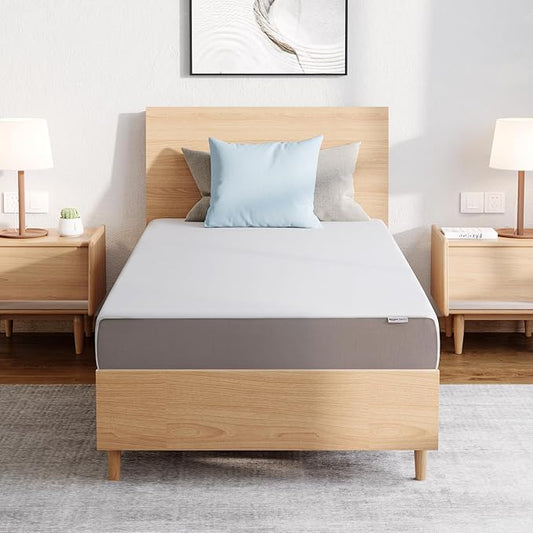 Amazon Basics Memory Foam Mattress, Soft Plush Feel, 8 Inch, Twin, White/Grey