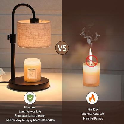 Candle Warmer Lamp with Timer, Dimmable Candle Wax Warmer Candle Lamp with 2 Bulbs, House Warming Gifts Brithday Gifts for Women Bedroom Home Decor (Linen-Upgraded)