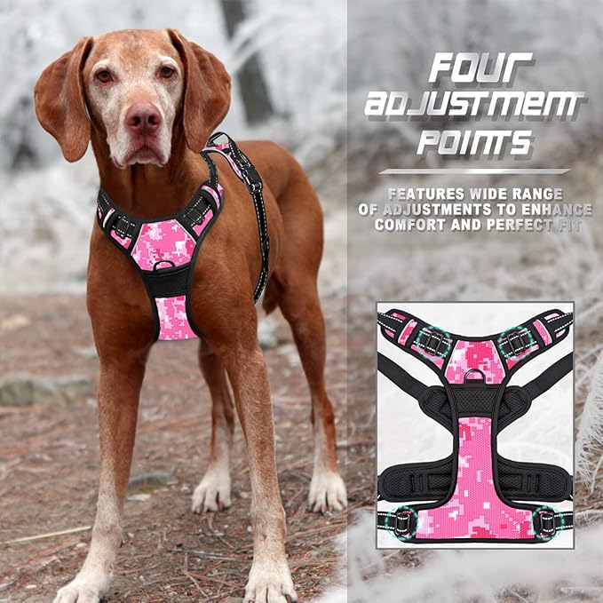 BARKBAY No Pull Dog Harness Front Clip Heavy Duty Reflective Easy Control Handle for Large Dog Walking(Pink camo,M)-Mewly Pet