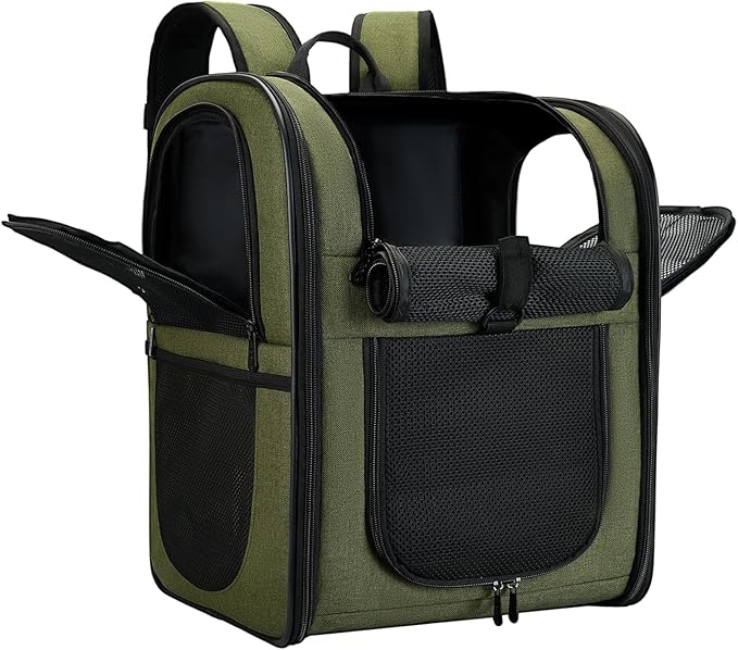 Apollo Walker Dog & Cat Carrier Backpack for 4-15lb Pets - Ventilated Safe Design with Padded Back Support, Breathable Mesh Pet Backpack for Hiking, Travel, Outdoor (Green)-Mewly Pet