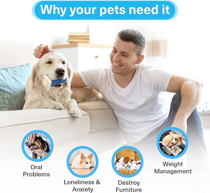 PCEoTllar Indestructible Dog Chew Toys, Aggressive Chewer Safe Rubber Puzzle Toys with Beef Flavor - Blue, Medium to Large Dogs-Mewly Pet