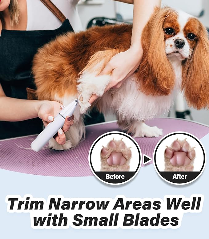 Casfuy Cordless Dog Paw Trimmer - Low Noise Small Dog Clippers with Double Blades USB Rechargeable Grooming Clipper for Dogs Cats and Small Pets for Trimming Hair Around Paws, Eyes, Ears, Face, Rump-Mewly Pet