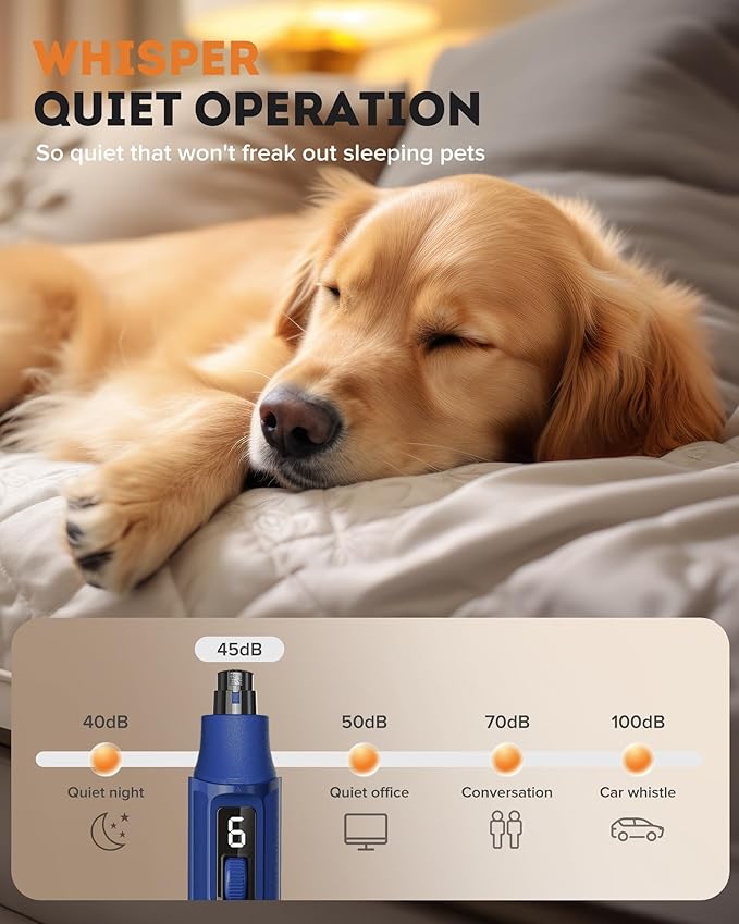 YABIFE 7-Speed Pet Nail Grinder with Light – Heavy Duty, Whisper Quiet Nail Trimmer for Dogs, Cats, Birds & Small Animals – Single-Handed Operation-Mewly Pet