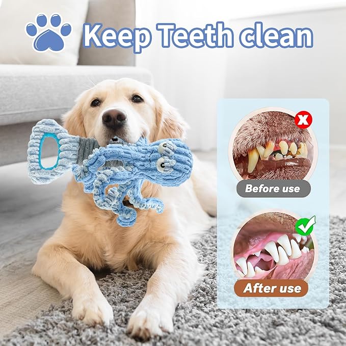 Squeaky Dog Toys for Large Dogs, Octopus Dog Toy Interactive Tug of War Dog Plush Toy to Keep Them Busy, Crinkle Dog Toy Plush Dog Toys (Blue)-Mewly Pet