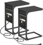 TUTOTAK C Shaped End Table with Charging Station, Side Table for Sofa, Couch Table with Storage Bag, Set of 2, TV Tray Table with 2 USB Ports and Outlets for Living Room, Bedroom, Black TB01BK0242