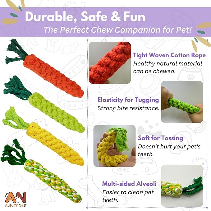 4PCS Mixed Color Woven Pet Chew Set (Yellow, Green, Orange, Rainbow), Dog Chew Toys, Cat Teething Toys, Durable & Safe Interactive Pet Toys-Mewly Pet