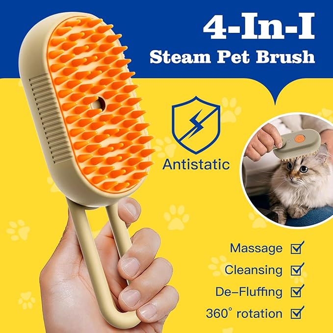 Cat Steam Brush for Shedding with Foldable Handle 4 in 1 Rechargeable Steam Brush for Cats and Dogs,Haired Pets Spritz Defur Comb for Cats Pet Spray Grooming Tool for Hair Removal & Massage-Mewly Pet
