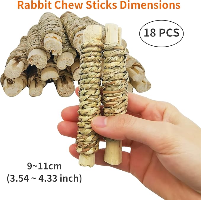 Fhiny 18 PCS Guinea Pig Chew Toys, Natural Seagrass Sweet Bamboo Molar Sticks for Teeth Bunny Chew Toys Cage Accessories for Rabbit Bunny Guinea Pig Chinchilla Hamster-Mewly Pet