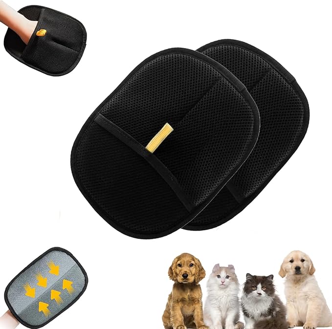 Yomi Pet Hair Remover Glove, Cat Grooming Gloves, Reusable Static Removal Glove for Pet Hair, Versatile Dog Grooming Gloves for Couch, Furniture, Carpet, Car Seat (2PCS)-Mewly Pet