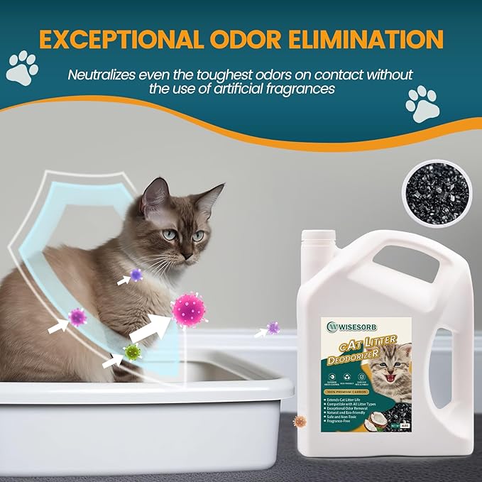 Cat Litter Deodorizer - 4Lb Activated Carbon Litter Box Odor Eliminator Absorber Unscented, Cat Litter Odor Control Room Deodorizer Solution for Homes with Pets-Mewly Pet