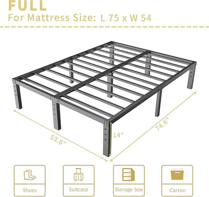 ALDRICH 14 Inch Metal Full Size Bed Frame - Double Black Basic Steel Slats Platform, Easy Assembly Heavy Duty Noise Free Bedframes, No Box Spring Needed