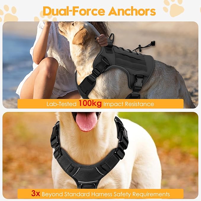 Heavy-Duty Tactical Dog Harness for Large Dogs, No Pull Adjustable Reflective Pet Vest with Molle System, K9 Military-Grade Control for Service Training, Outdoor & 10+ Breeds, Black, Large-Mewly Pet