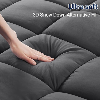 SOPAT Mattress Topper Twin Size Extra Thick Mattress Pad 8-21" Deep Pocket Soft Down Alternative Fill Mattress Protector Pillow Top Mattress Cover (39x75 Inches, Dark Grey)