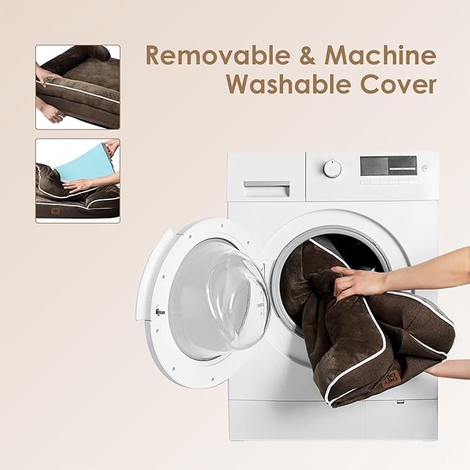 EHEYCIGA Orthopedic XL Dog Beds, Waterproof Memory Foam Dog Bed for Extra Large Dogs, Non-Slip Bottom and Egg-Crate Foam Big Pet Couch Bed with Washable Removable Cover, Brown-Mewly Pet