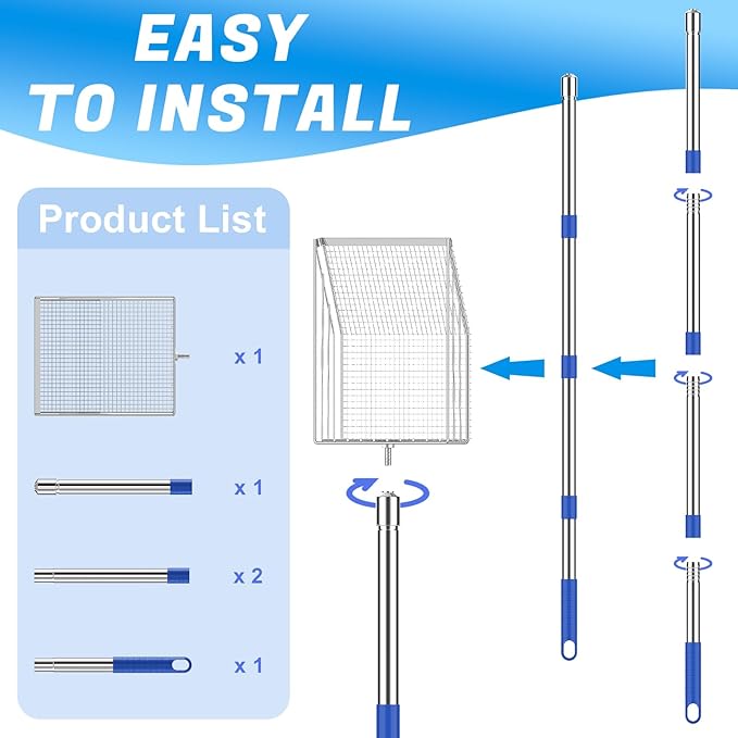 Chicken Poop Scooper, 304 Stainless Steel Shovel Head, 4-in-1 Chicken Litter Scoop with Handle for Chicken Coop & Pet Waste Cleaning, Multifunctional Litter Sifting Shovel(20 to 49")-Mewly Pet