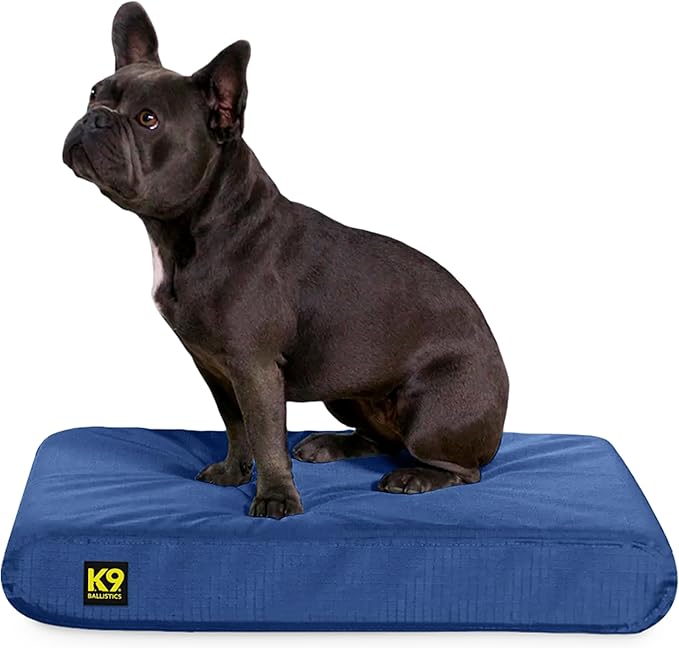 K9 Ballistics Tough Rip-Stop Orthopedic Rectangle Dog Bed Removable Washable Cover, Solid Orthopedic Foam for Size S Dogs 24"x18", Blue Quartz-Mewly Pet