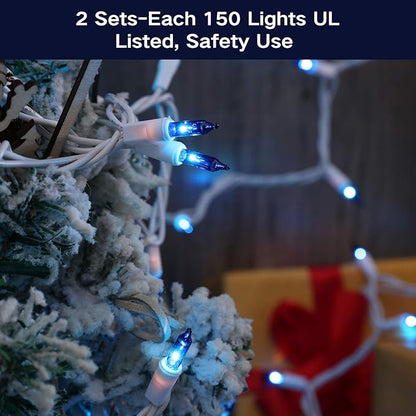 Brizled Blue Christmas Lights, 69.6ft 300 Count Mini Incandescent String Lights Connectable, 120V UL Certified String Lights White Cord, Indoor Xmas Lights for Bedroom Outdoor Tree Party Decorations