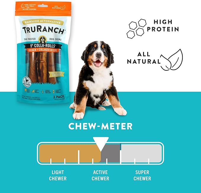Collagen Rolls - 9" Collagen Rolls for Dogs - Long Lasting Healthy Joint Support Dog Treat - Rawhide Alternative - Skin & Coat Health - Made with Real Chicken, 1 Bag, 3 Count-Mewly Pet