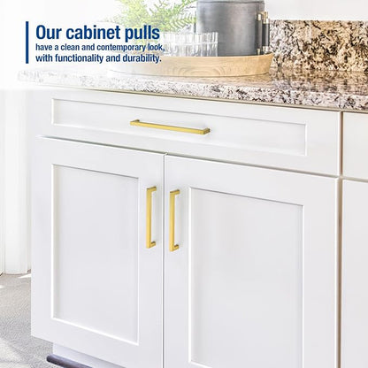 JOY DECOR 6 Pack Cabinet Handles, Gold Cabinet Pulls, 11-1/3 Inch Kitchen Closet Handles Square Drawer Pulls Stainless Steel Drawer Hardware, 288mm Hole Centers