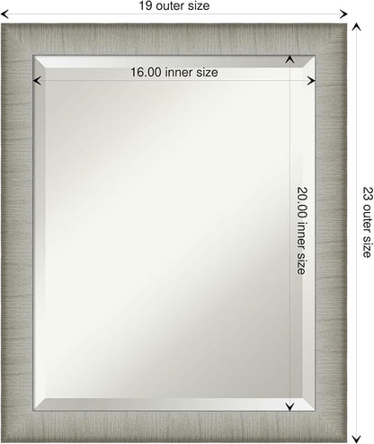 Amanti Art Silver Bathroom Mirror for Over Sink, 23x19 Elegant Brushed Pewter Narrow Rectangle Vanity Mirror, Small Casual Frame, Hangs Horizonally and Vertically, Bathroom Wall Decor, Beveled Edge