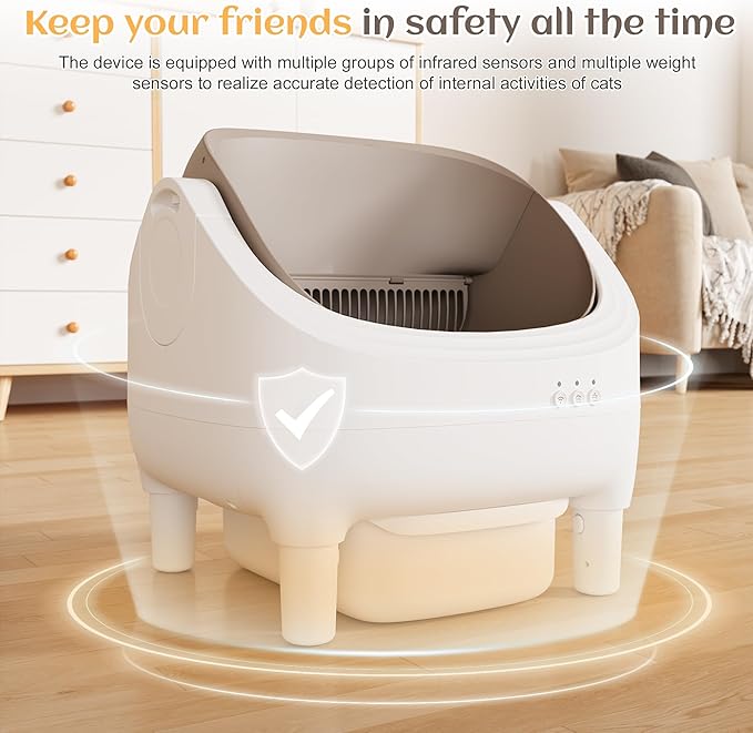 Greesum Automatic Self-Cleaning Litter Box for Cats - Open-Top Design, Easy Odor Control, Smart APP Control, 15L Large Waste Bin, Includes Trash Bags & Mat (Brown)-Mewly Pet