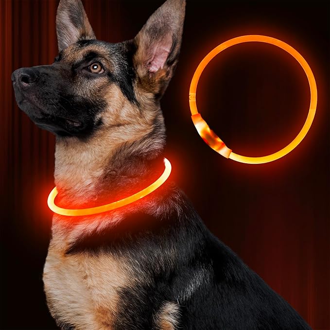 Led Dog Collar, BSEEN USB Rechargeable Flash Dog Necklace Light, Pet Safety Collar Makes Your Beloved Dogs Be Seen at Night for Small Medium Large Dogs(Orange)-Mewly Pet