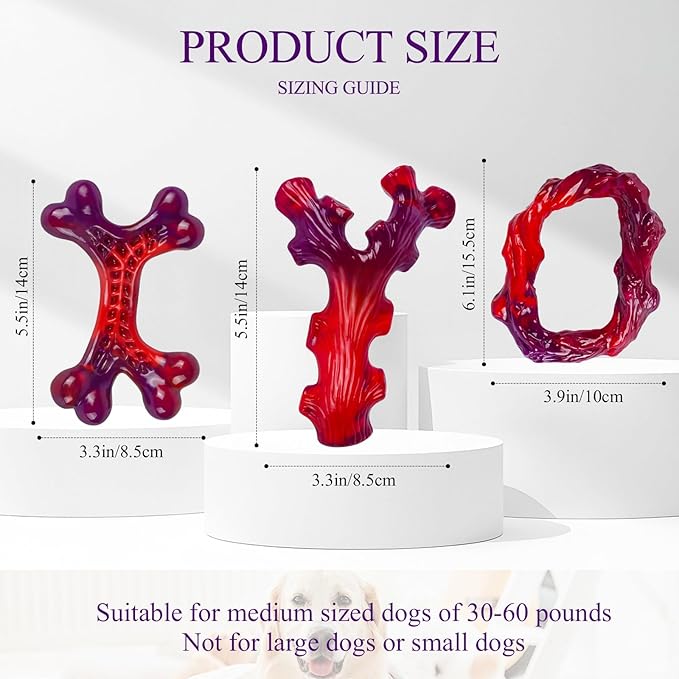 3 Pack Indestructible Dog Chew Bones for Aggressive Chewers - Heavy Duty Long Lasting Chew Toys for Large Dogs, Nylon Teeth Cleaning Toys-Mewly Pet