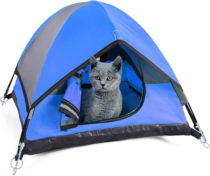 Cat Camping Tent, Cat Tent Bed, Pet Tent for Indoor Cat and Small Dog, Mini Tent (Blue, 21 x 21 x 14 Inches)-Mewly Pet